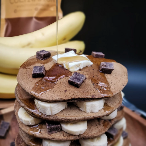 Chocolate Chaga Banana Pancakes