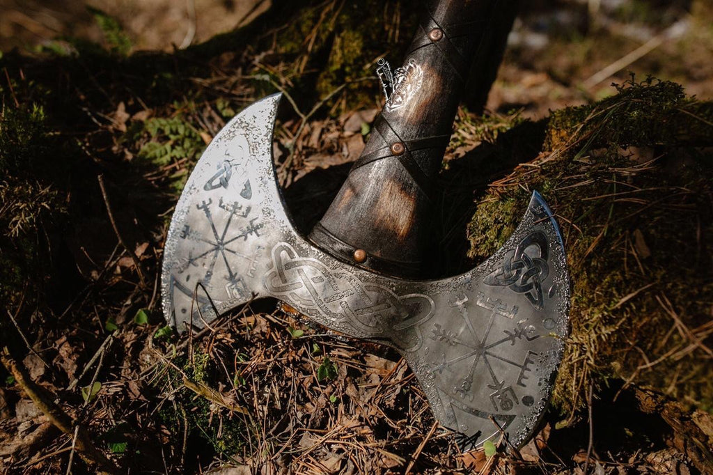 Engraved Double Sided Viking Axe Vikingarmoury