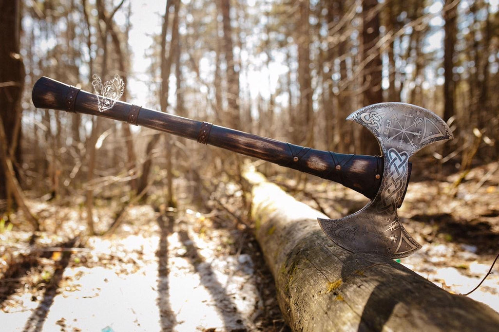 Engraved Double Sided Viking Axe Vikingarmoury