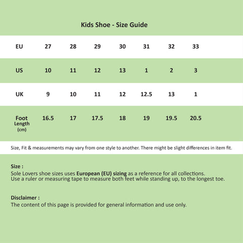 Kids shoes chart