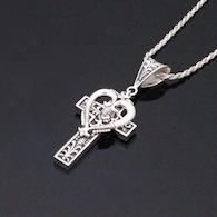 ALL SILVER CARVED HEART CROSS PENDANT