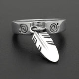 STERLING SILVER FEATHER DANGLE RING