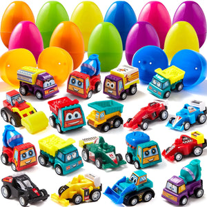 18Pcs Pull Back Cars Prefilled Easter Eggs 3in - Joyin
