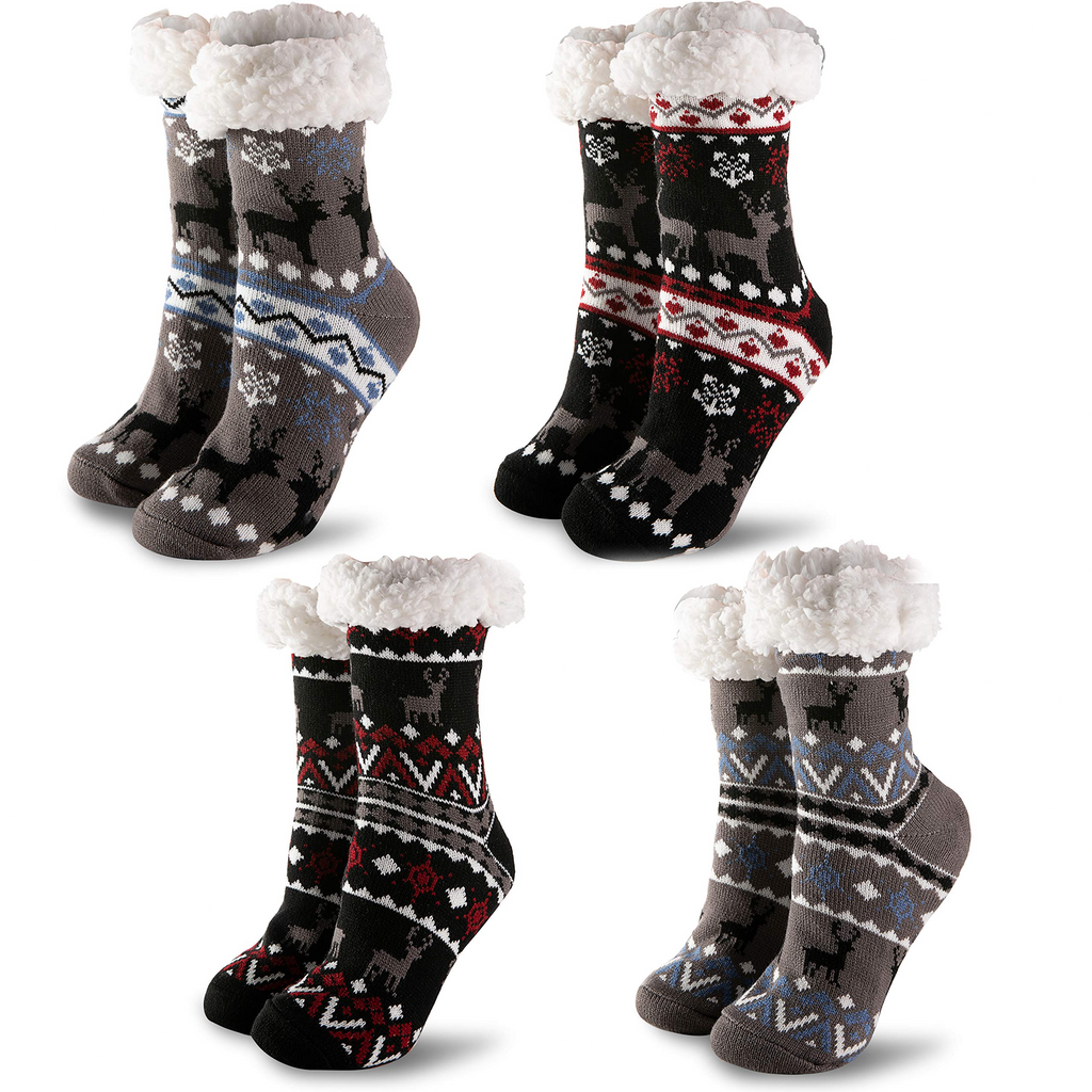 Unisex Fleece Lined Fuzzy Slipper Socks - (4) 