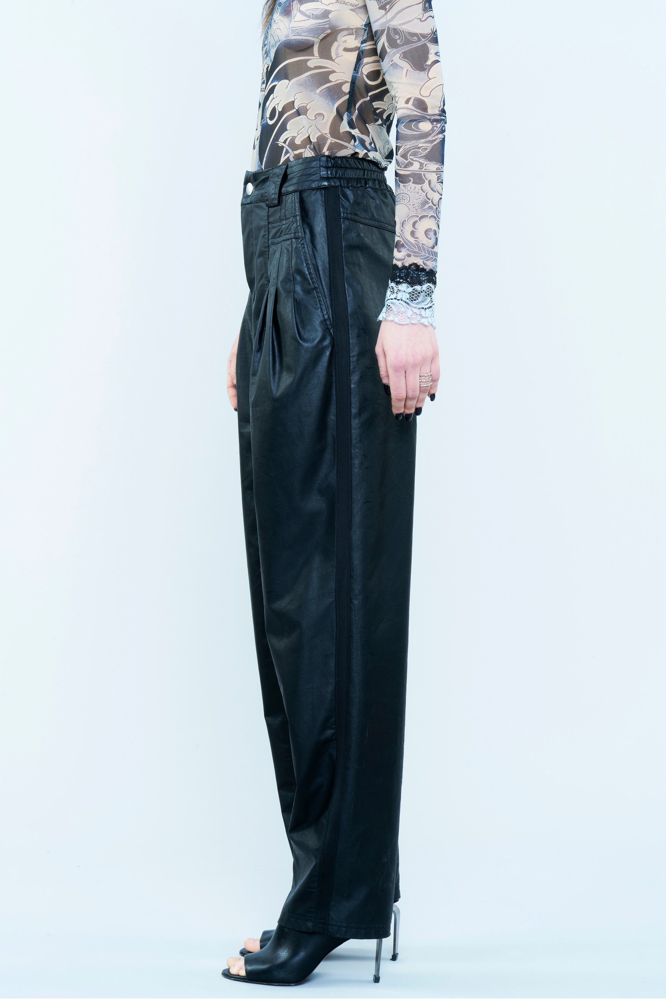 black leather effect trousers