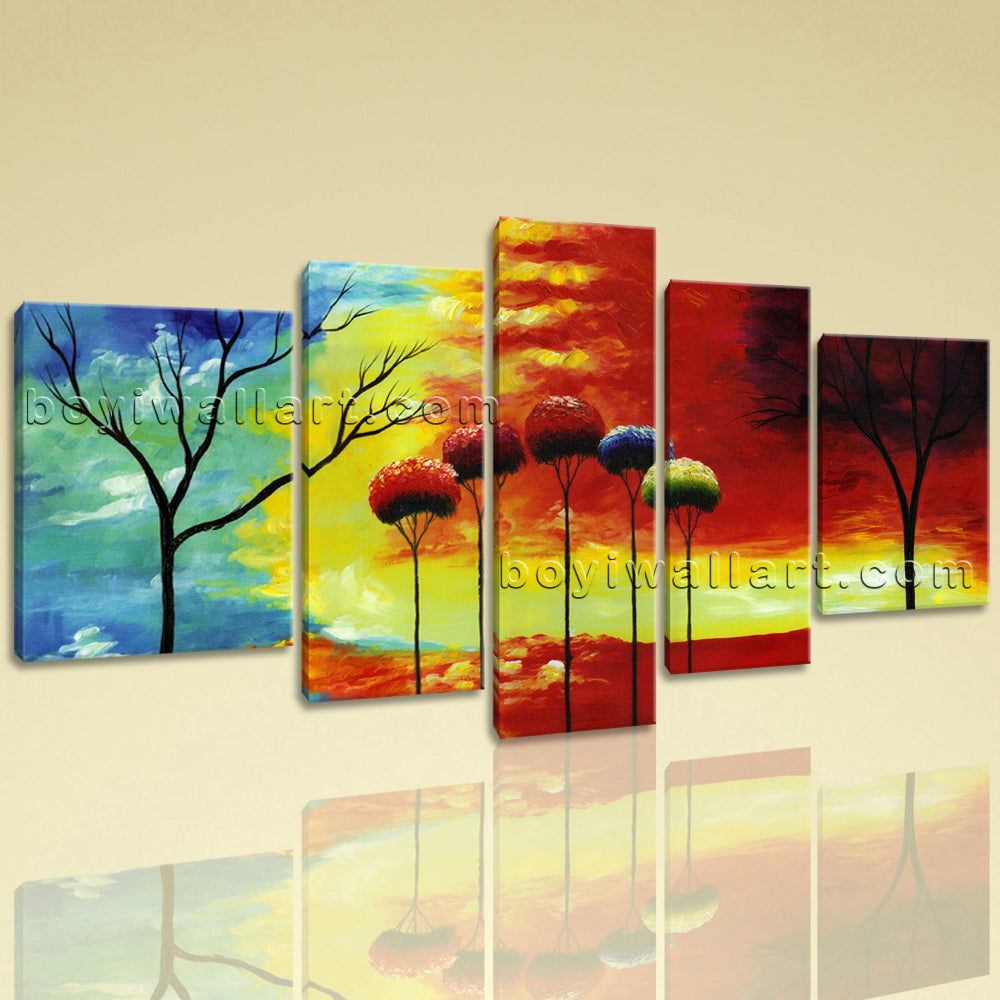 Extra Large Abstract Tree Wall Art Painting Living Room Five Panels Ca Oil Painting Shops