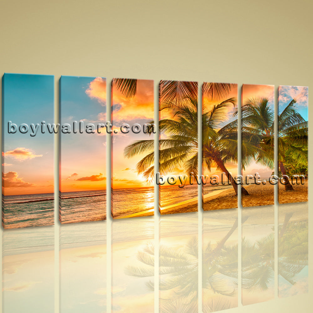 Huge Hd Canvas Print 7 Pieces Framed Beach Wall Art Palm Tree Sunset S Oil Painting Shops