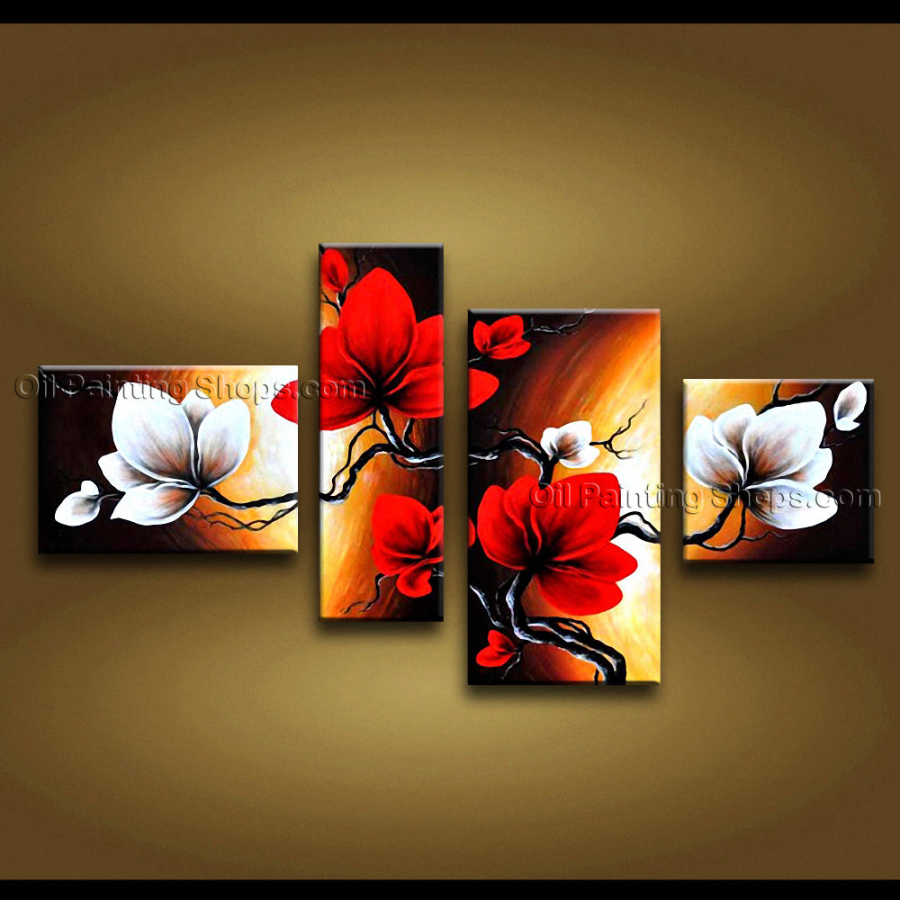 Tetraptych Contemporary Wall Art Floral Painting Tulip Flower On Canva Oil Painting Shops