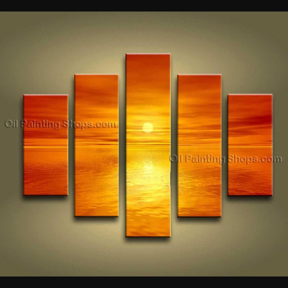 5 Pieces Contemporary Wall Art Seascape Painting Sunset Canvas Stretch Oil Painting Shops