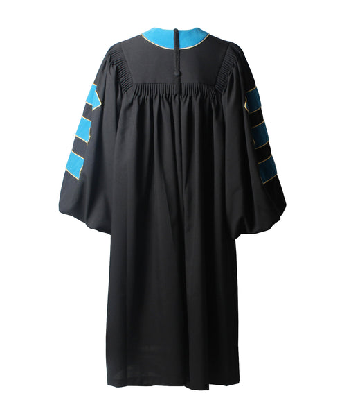 Deluxe Peacock Blue Doctoral Graduation Gown with Gold Piping & Doctoral 8-Side Tam Package