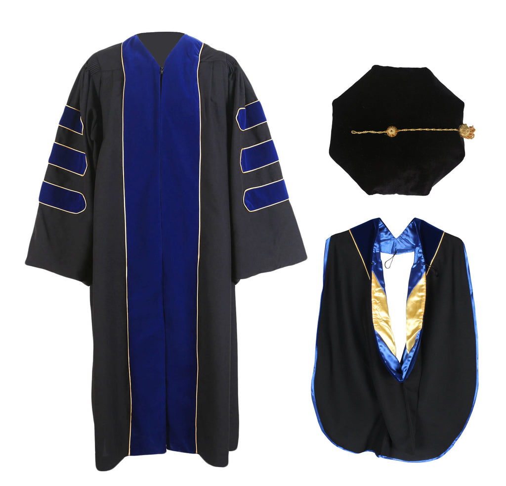 Deluxe Doctoral Graduation Gown with Gold Piping Plus Doctoral Tam and ...