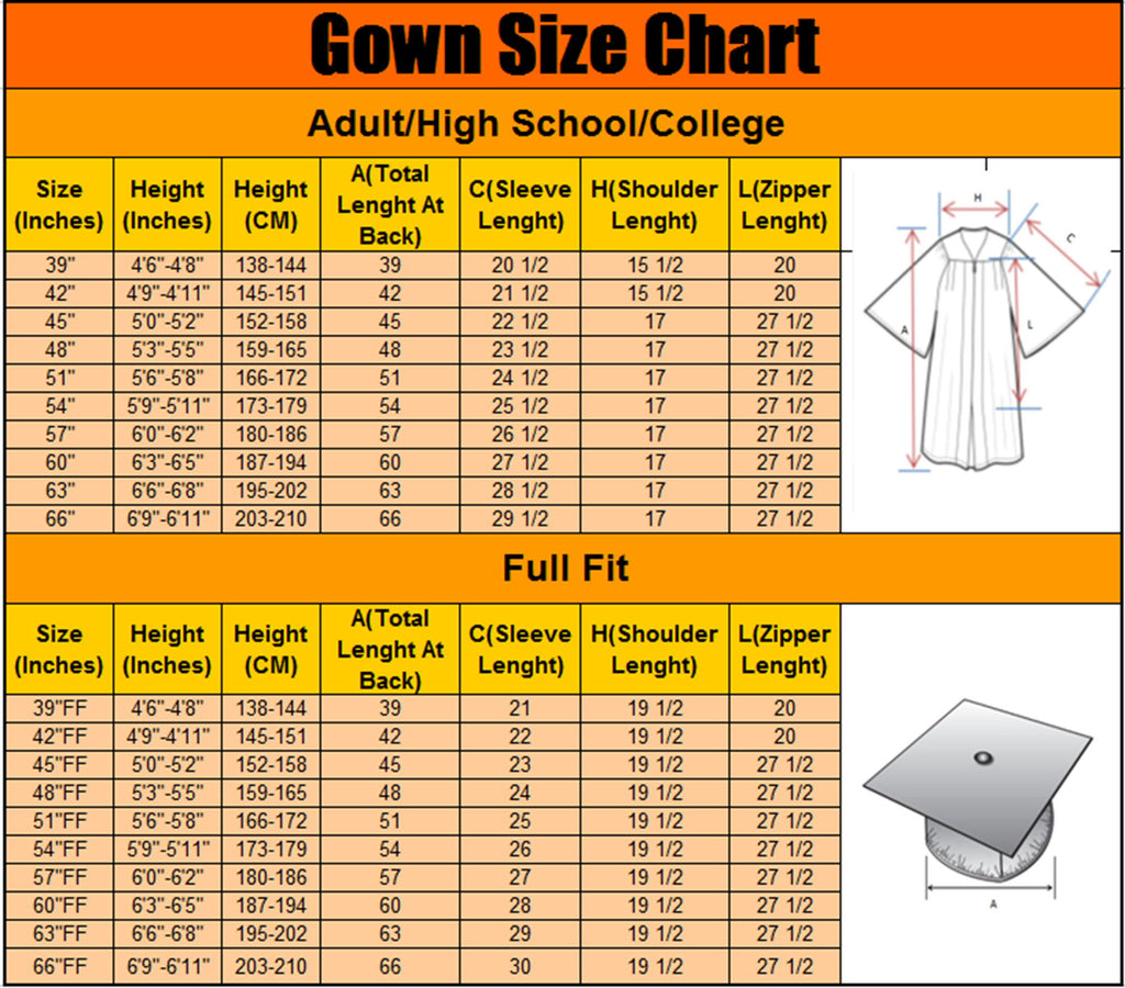 Graduation Gown Size Chart Jostens