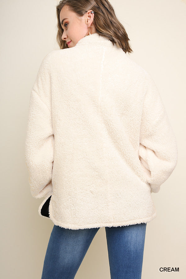 fuzzy half zip pullover