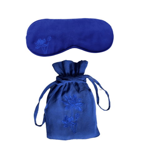 Thread Tales x La Eva Lotus Silk sleeping-mask and pouch set in Midnight Blue