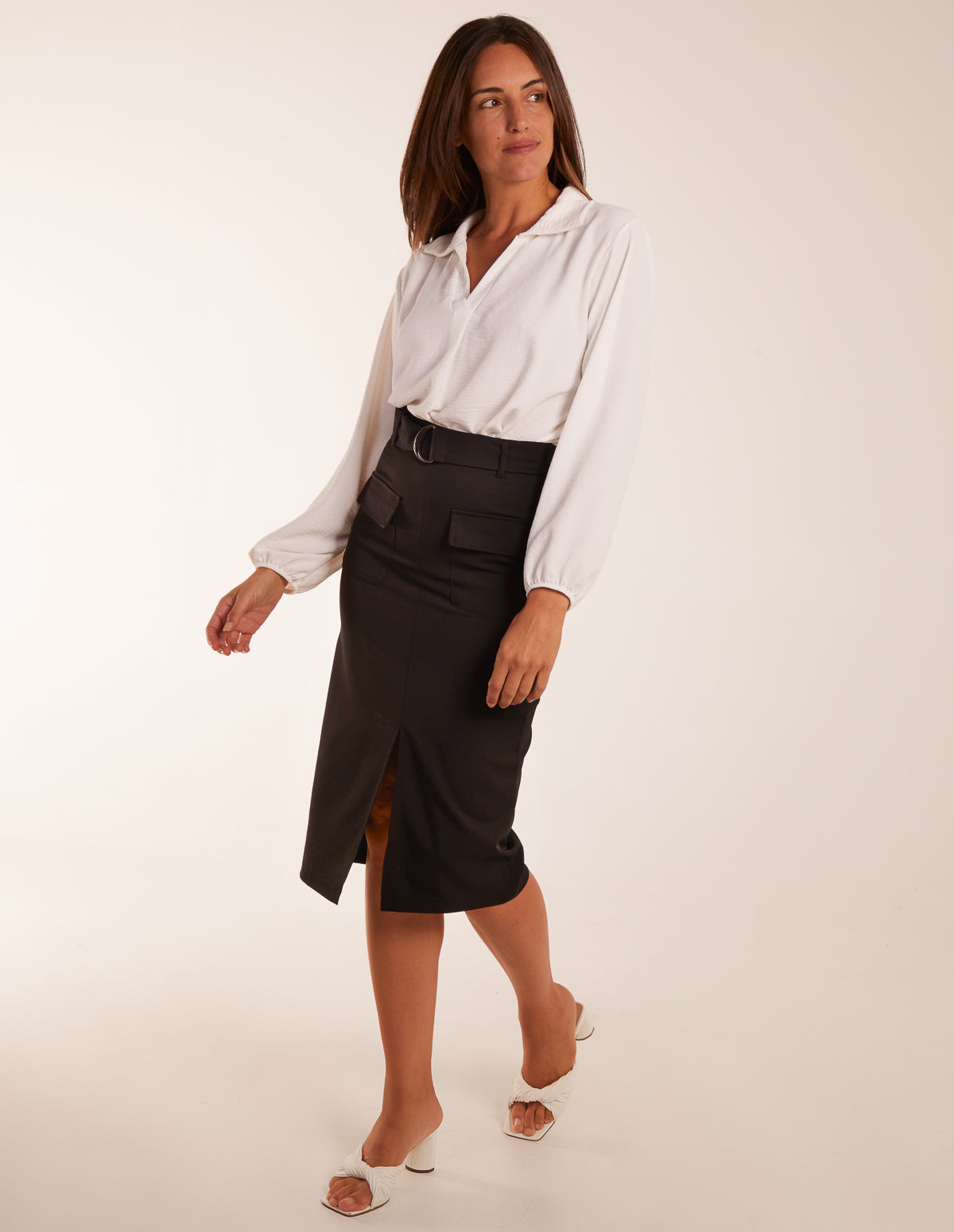 Front Split Midi Utility Skirt - 8 / BLACK