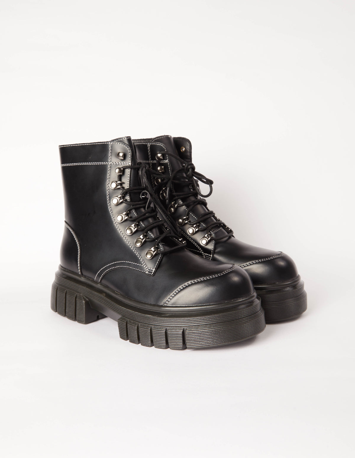 PU Lace Up Combat Style Boots - UK 6 (EU 39) / BLACK