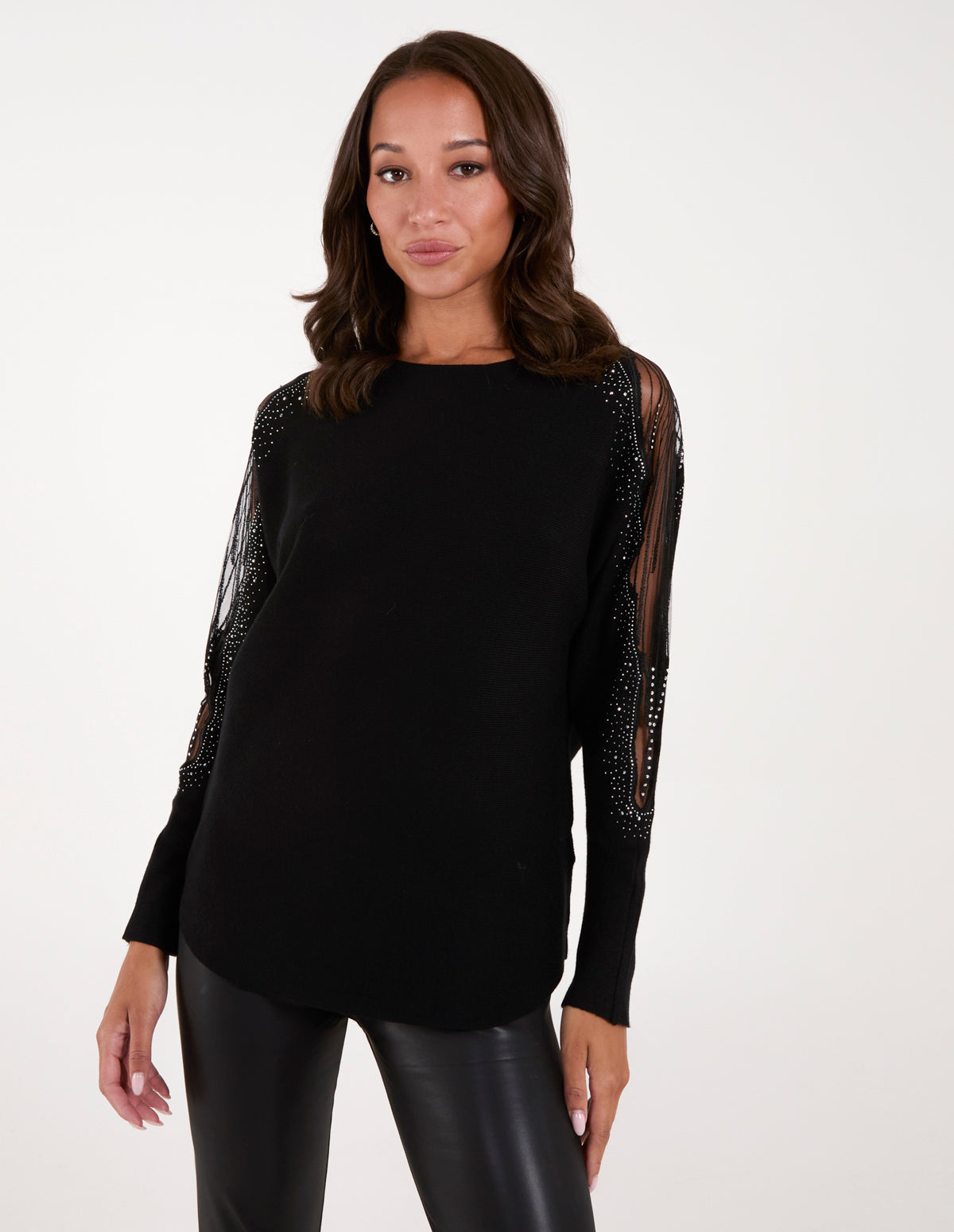 Mesh And Diamante Batwing Jumper 