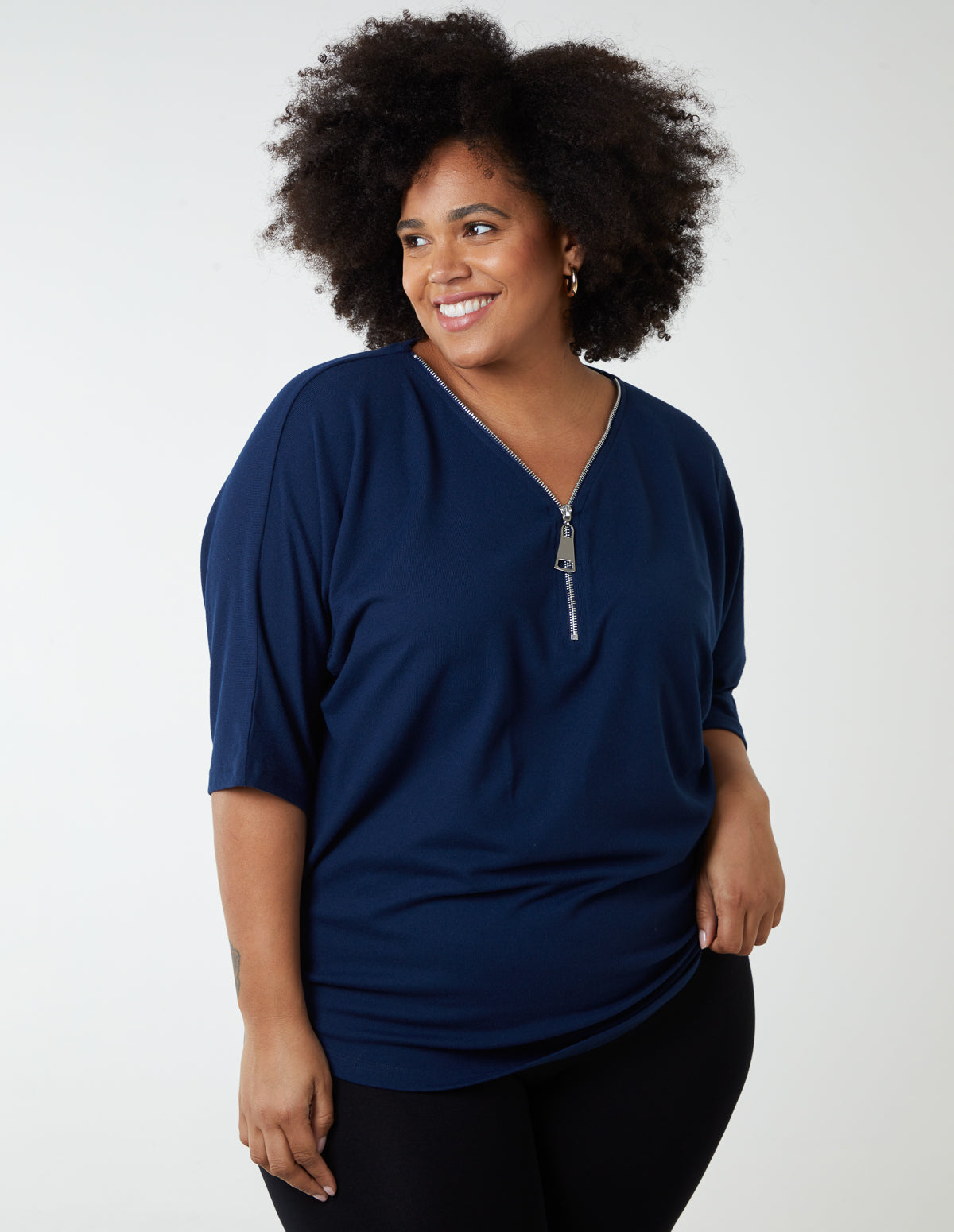 Curve Plain Zip Front Top - 26/28 / NAVY