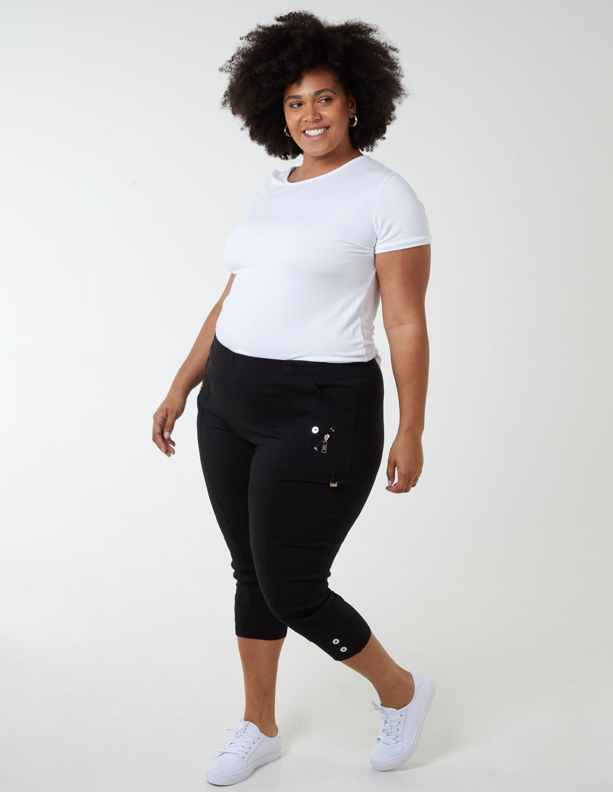 Curve Elasticated Waist Zip Detail Crop Trousers 