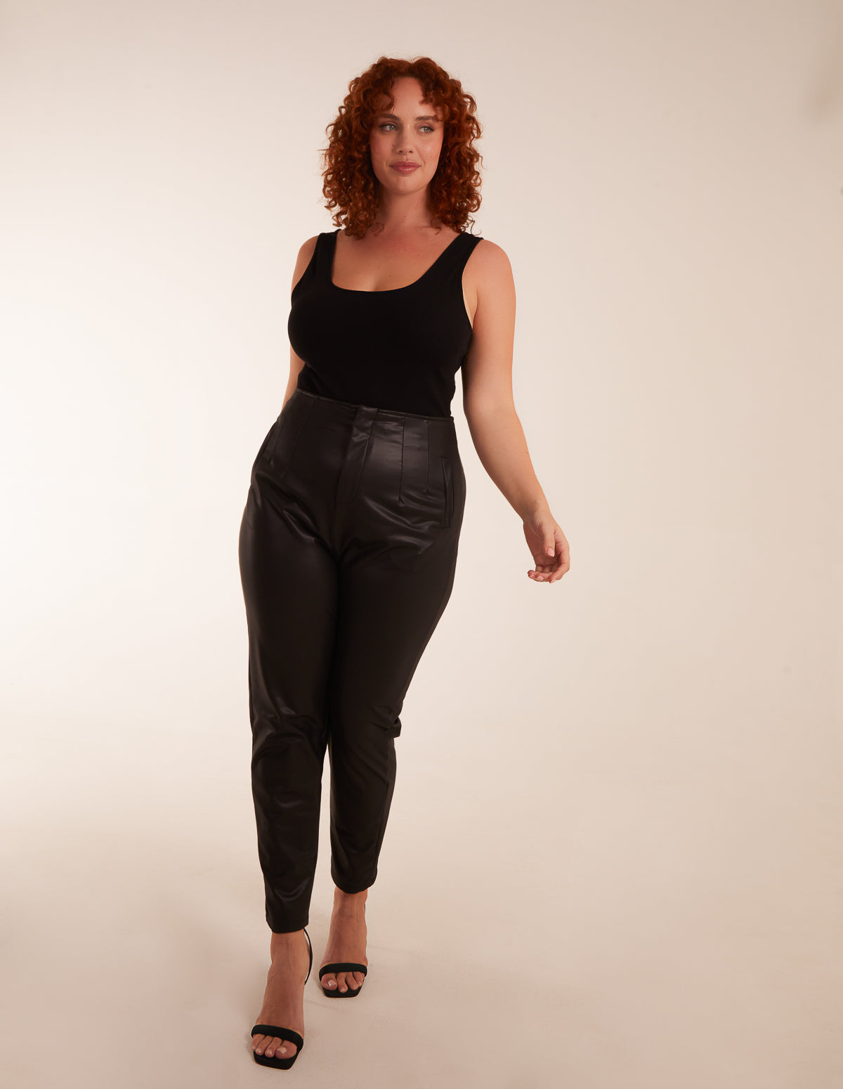Curve Matte Faux Leather Tailored Trousers 