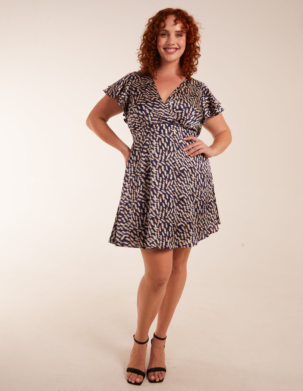 Curve Wrap Ruffle Mini Dress - 26 / NAVY