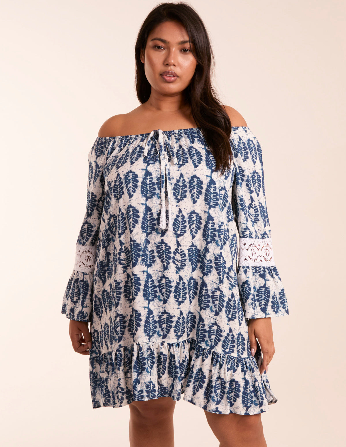 Curve Leaf Print Scoop Neck Dress 