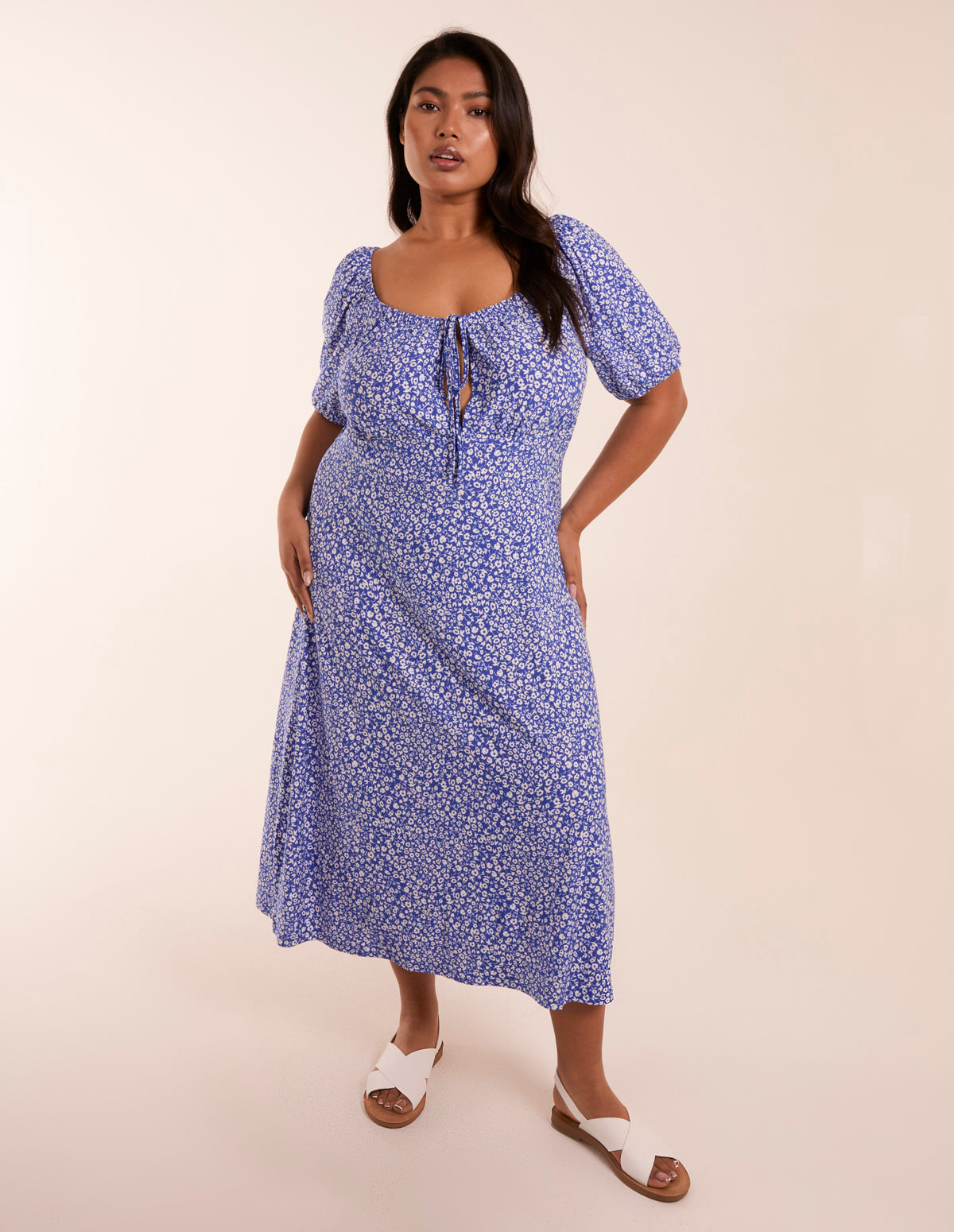 Curve Milkmaid Stretch Crepe Midi Dress 