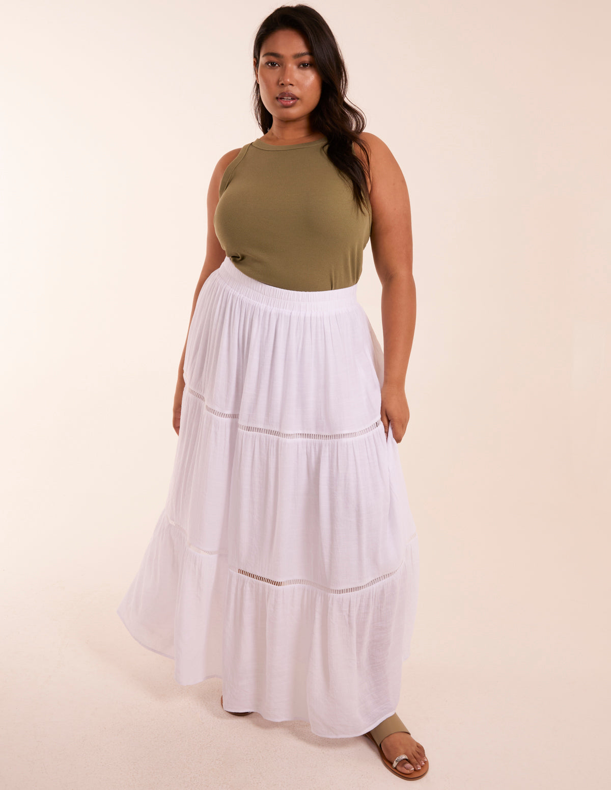 Curve Ladder Trim Midi Skirt 