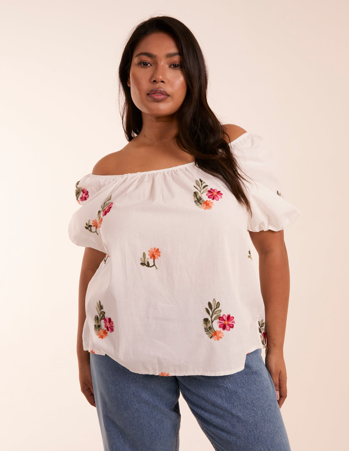 Curve Flower Embroidered Top - 18