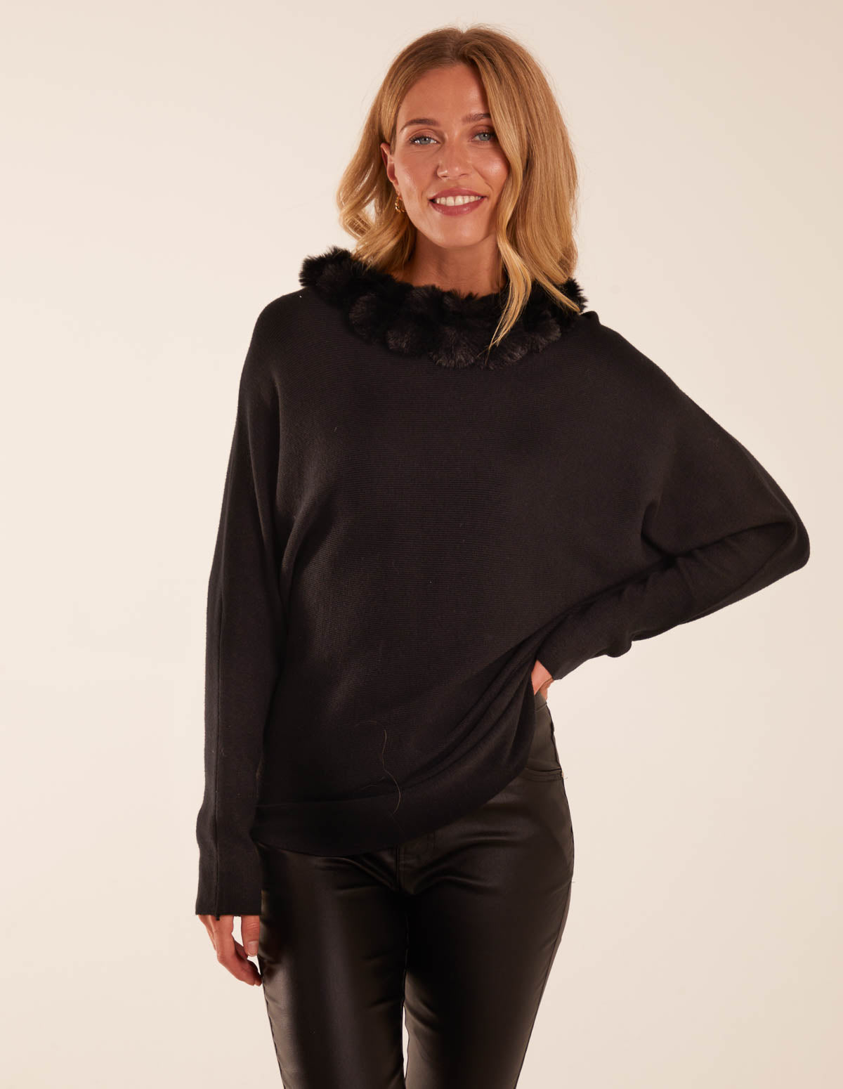 Fur Collar Batwing Jumper 