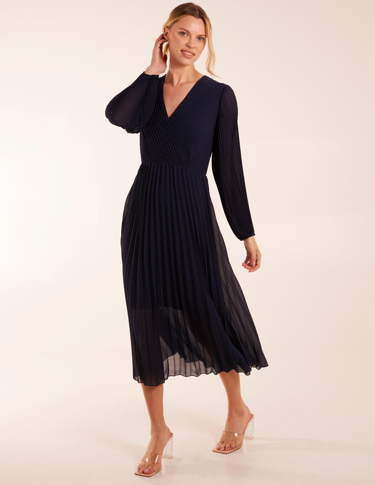Wrap Front Pleated Maxi Dress 