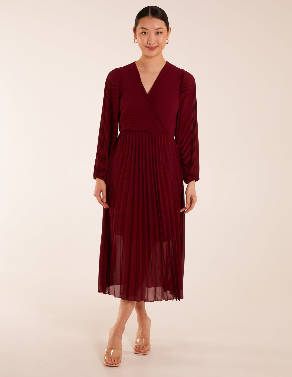 Wrap Front Pleated Maxi Dress 