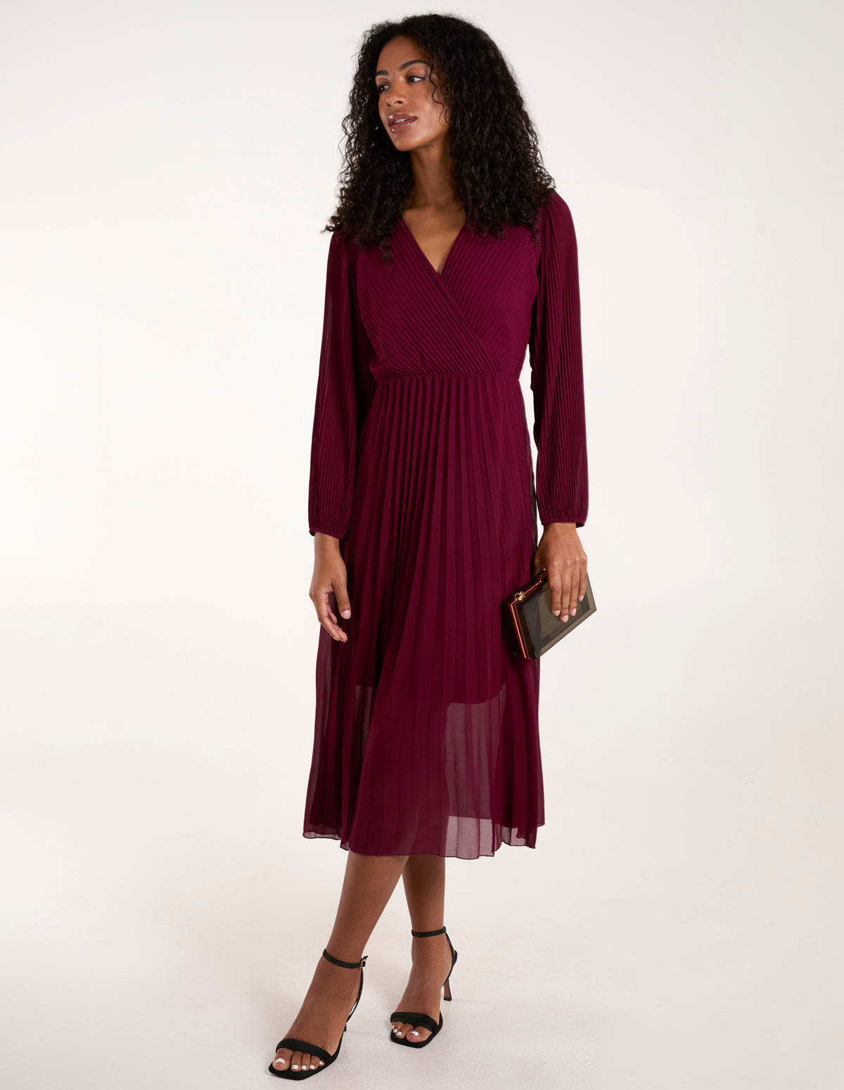 Wrap Front Pleated Maxi Dress 