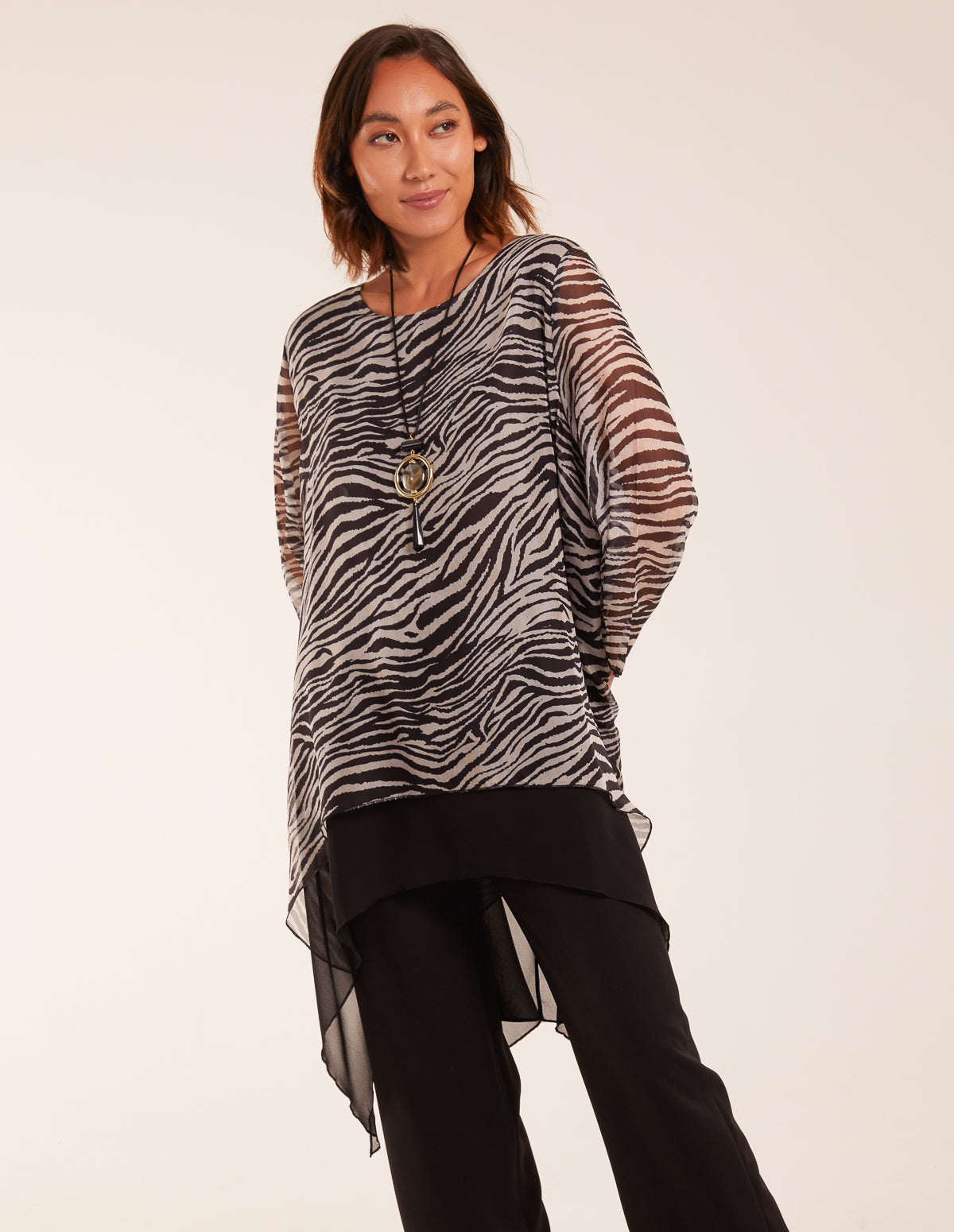 2 In 1 Woven Top - S / BLACK PATTERN