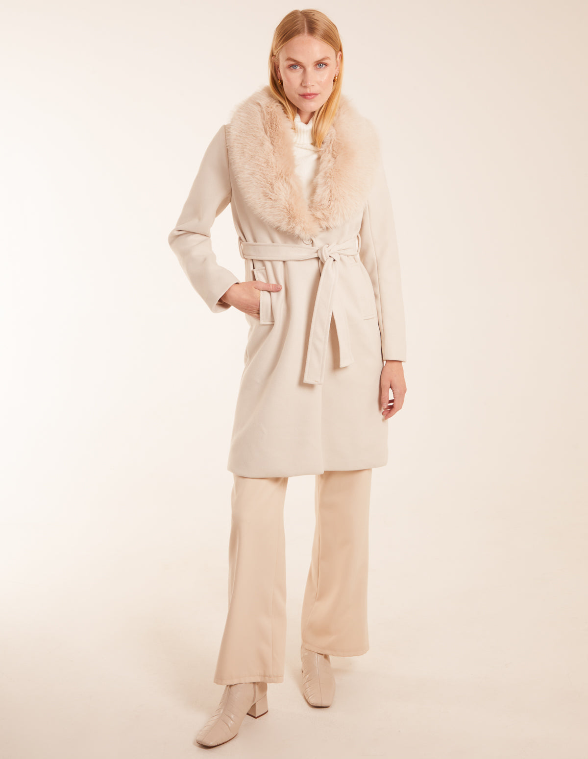 Faux Fur Belted Coat 