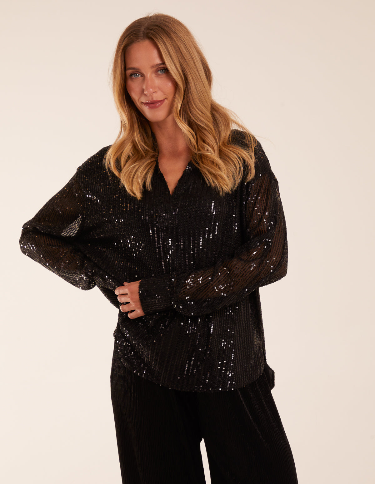 Grandad Collar Sequin Shirt 