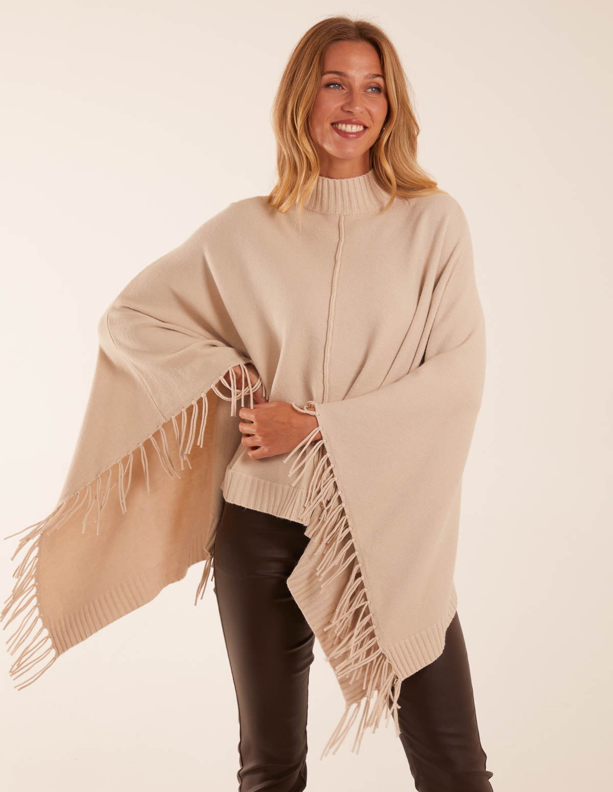 Tassel High Neck Poncho 