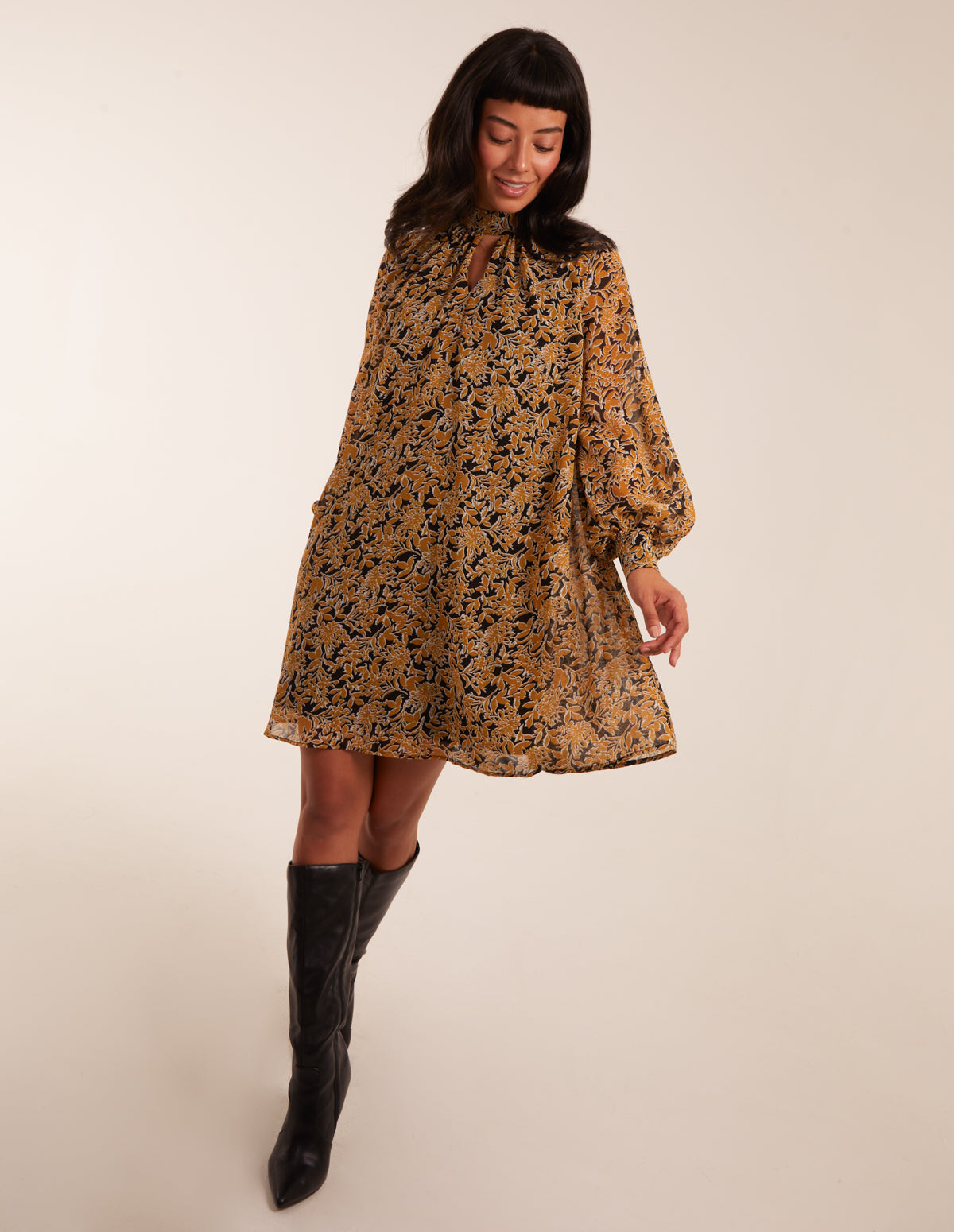 Keyhole Long Sleeve Swing Dress 