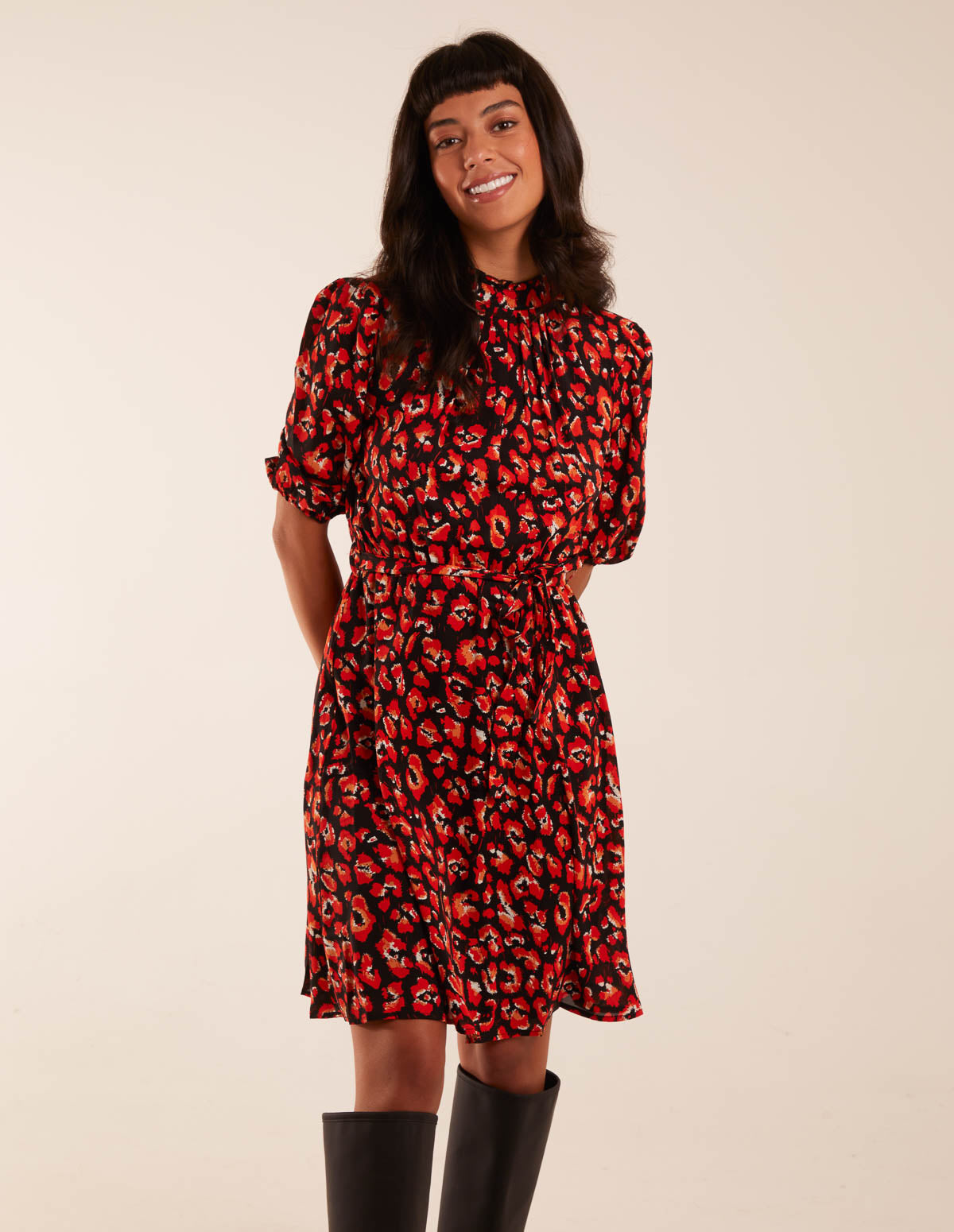 High Neck Pie Crust Midi Dress 