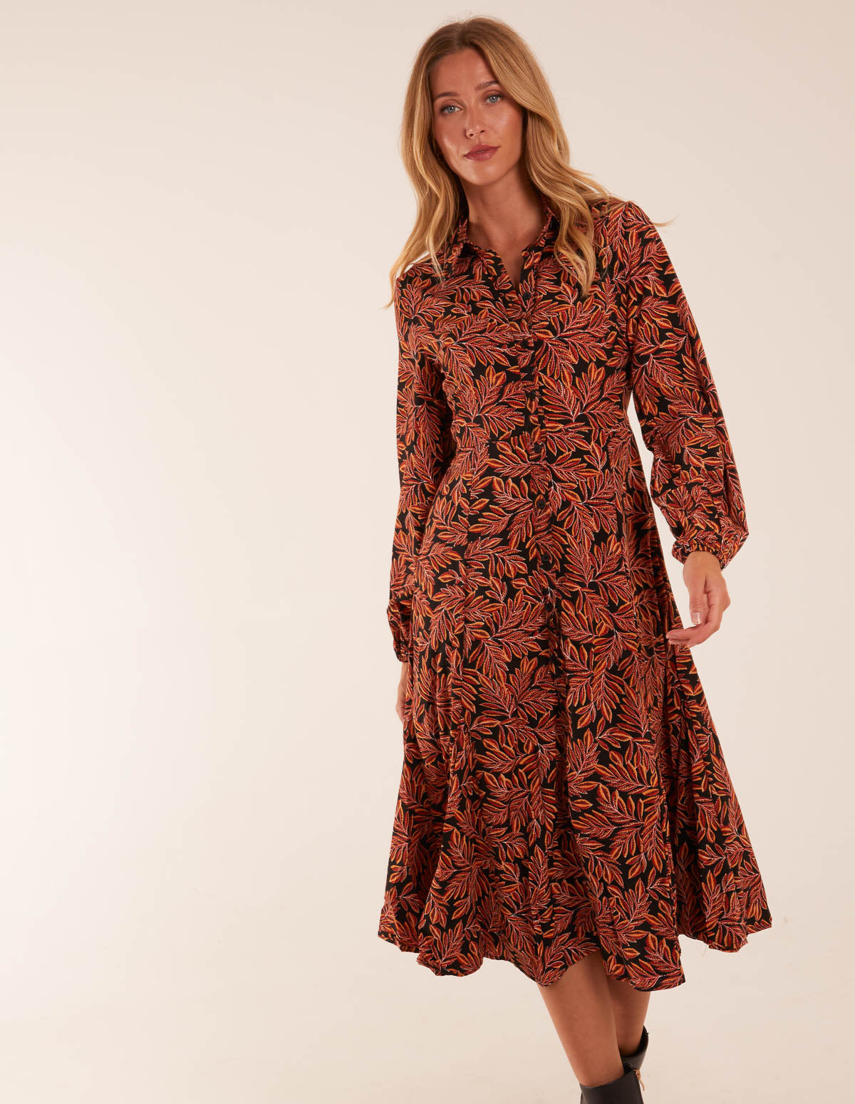 Godet Midi Shirt Dress 