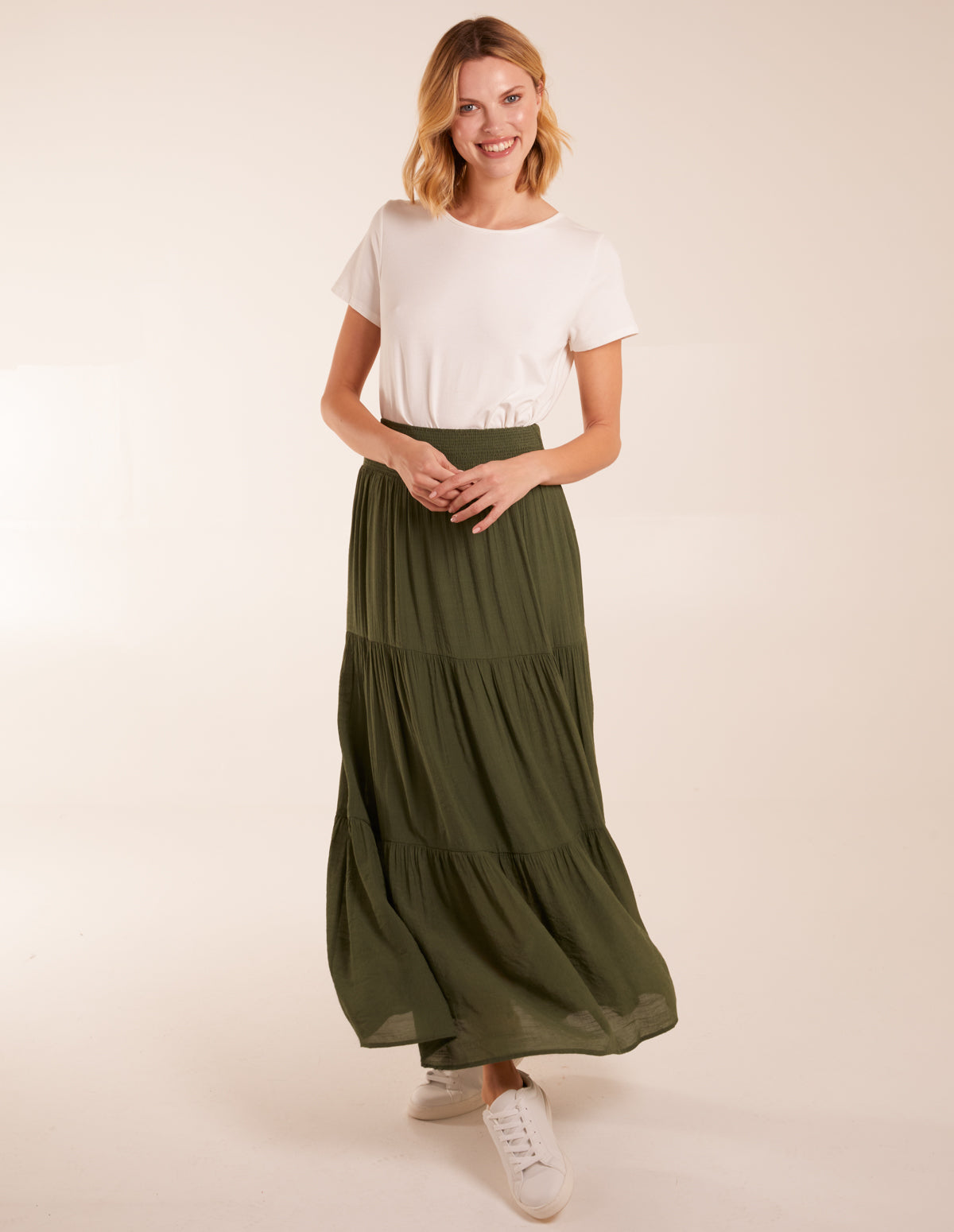 Shirring Waist Tiered Maxi Skirt 