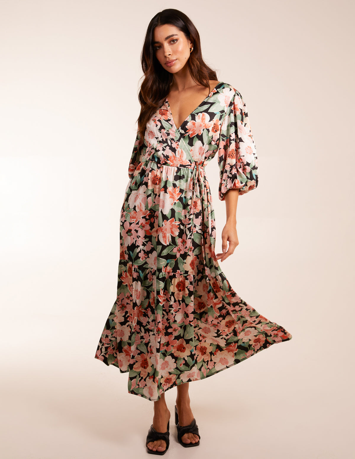 Oversized Wrap Floral Smock Dress 