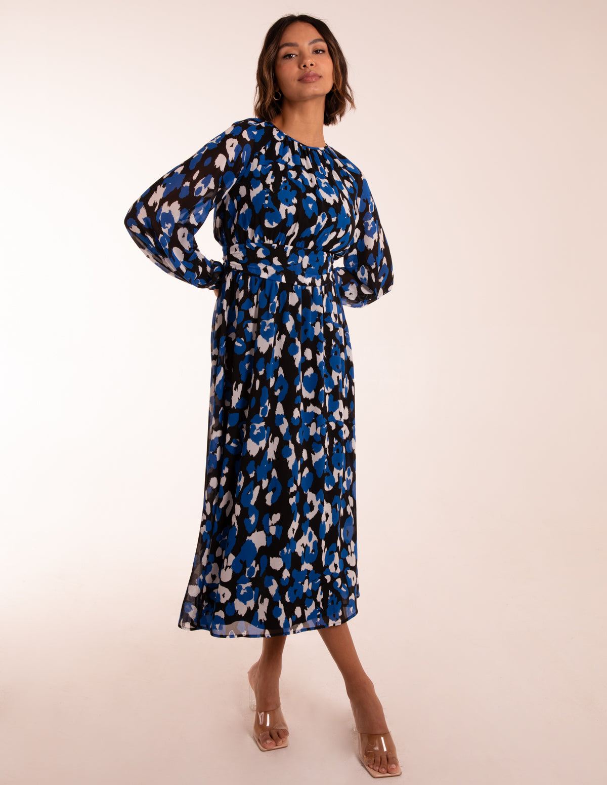 Blue Animal Keyhole Raglan Midi Dress 