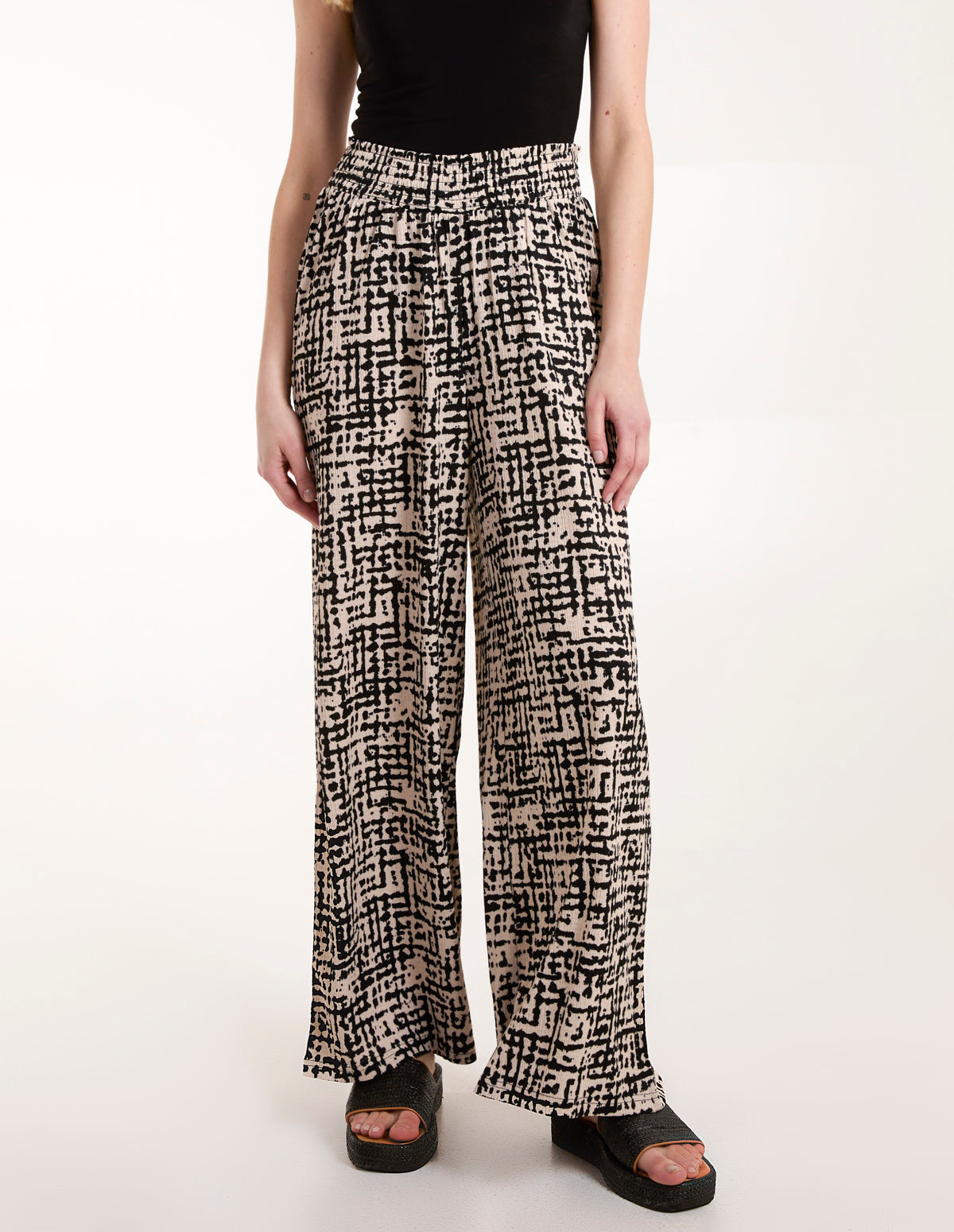 Shirred Waistband Wide Leg Trouser 