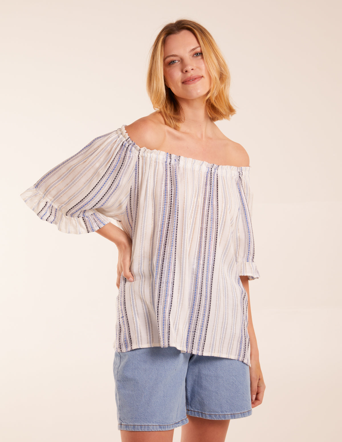 Bardot Top With Lurex Stripe 