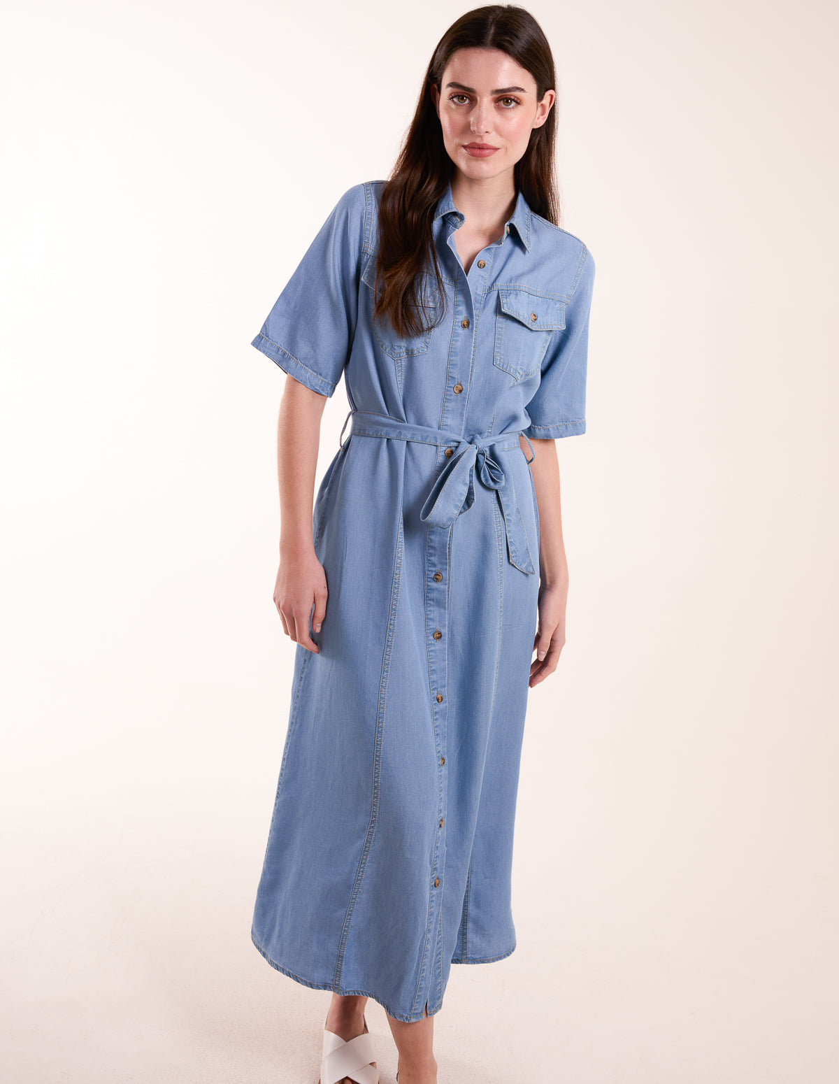 Tencel Button Front Midi Shirt Dress 