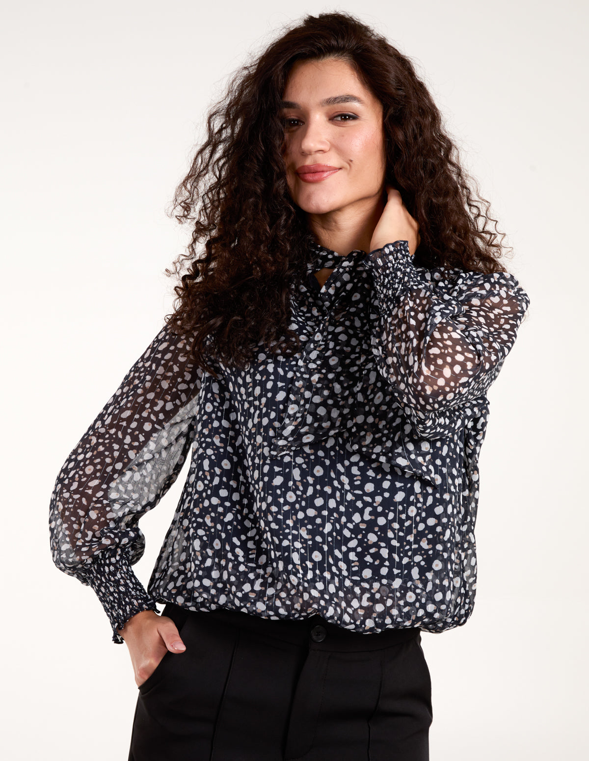 Pussy Bow Blouse - XL / NAVY
