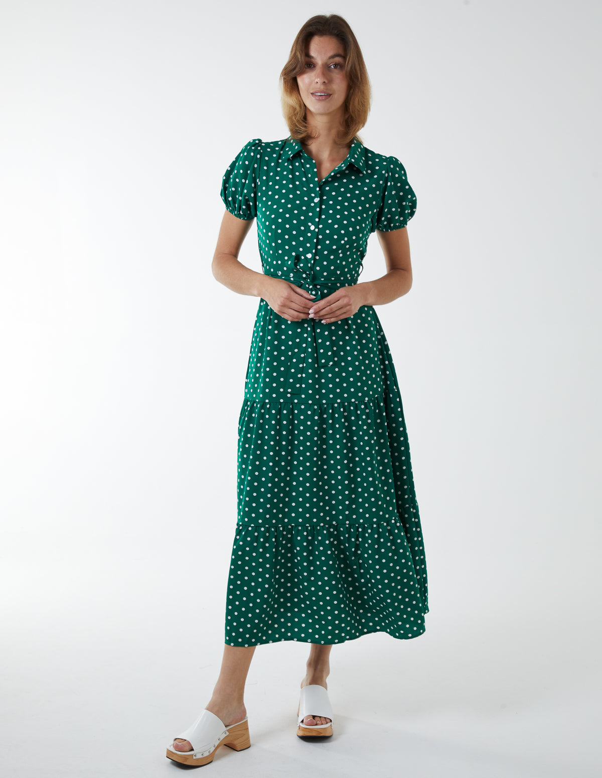 Collared Polkadot Maxi Dress 