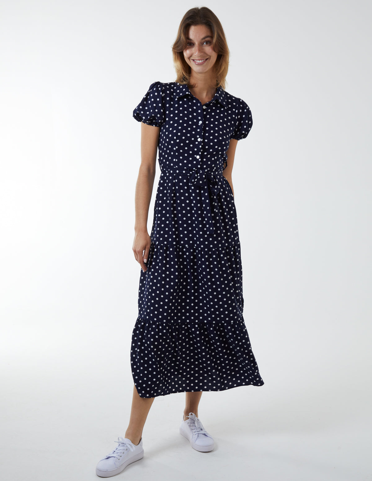 Collared Polkadot Maxi Dress 