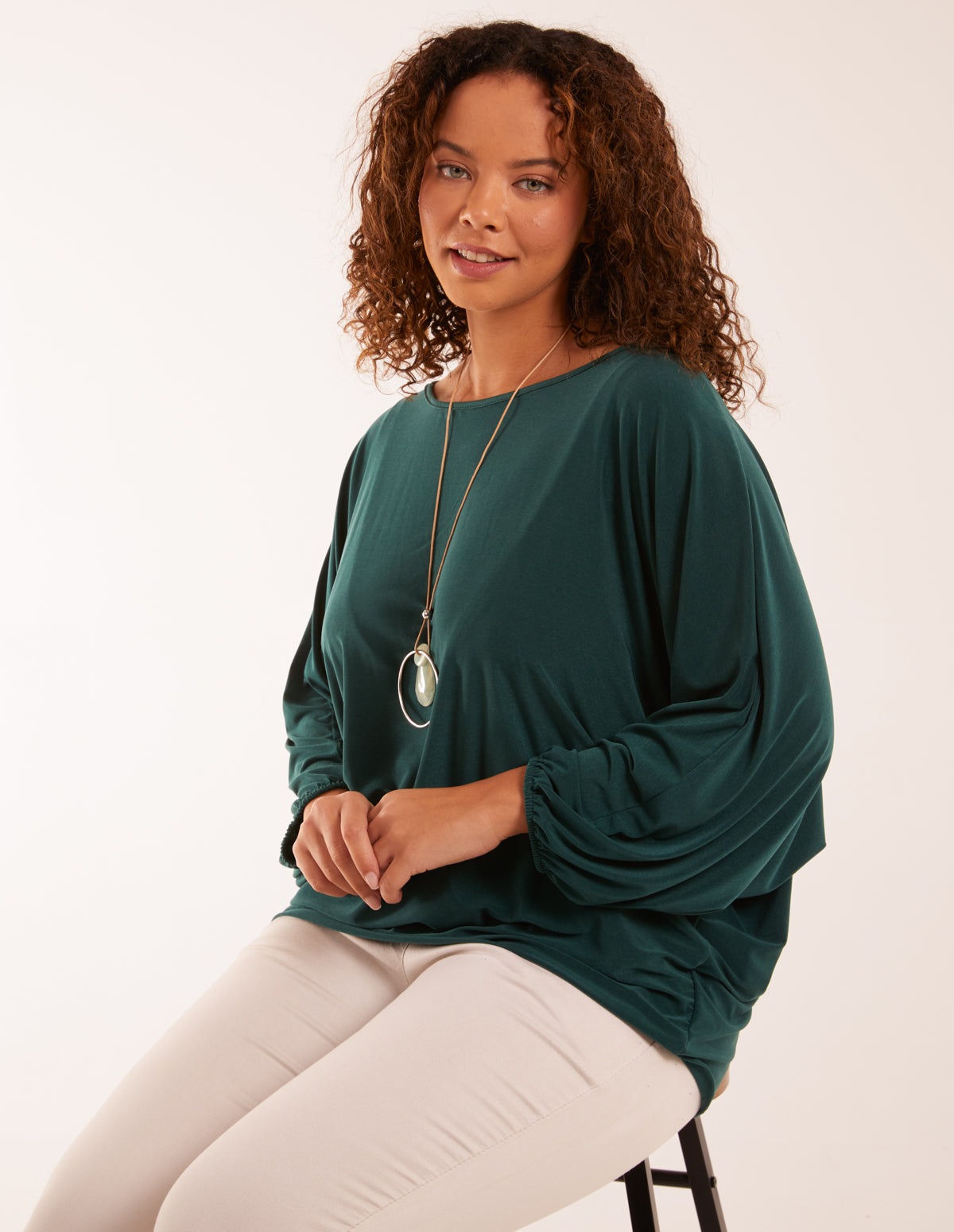 Batwing Necklace Elasticated Hem Top 